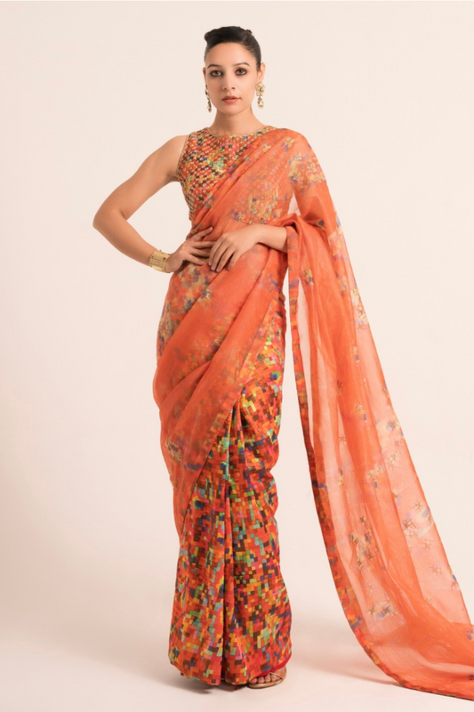 Pixel Organza Saree with Blouse