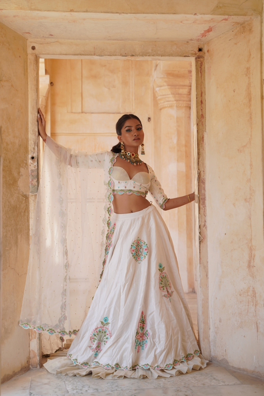 Ivory Paisley Embroidered Lehenga Set