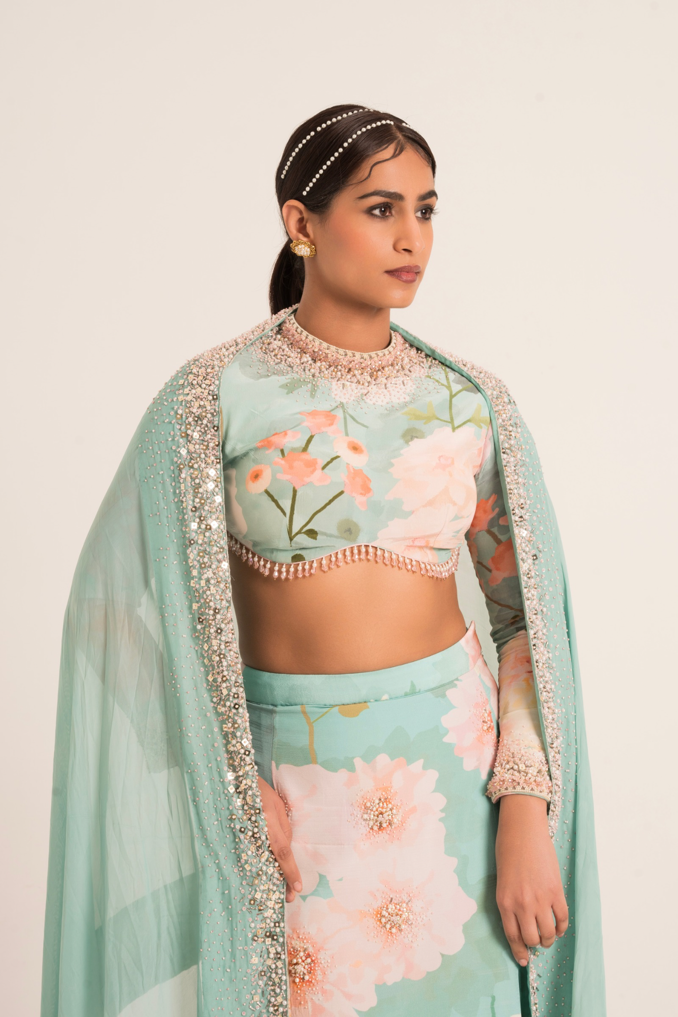 Blue Crepe Slit Lehenga