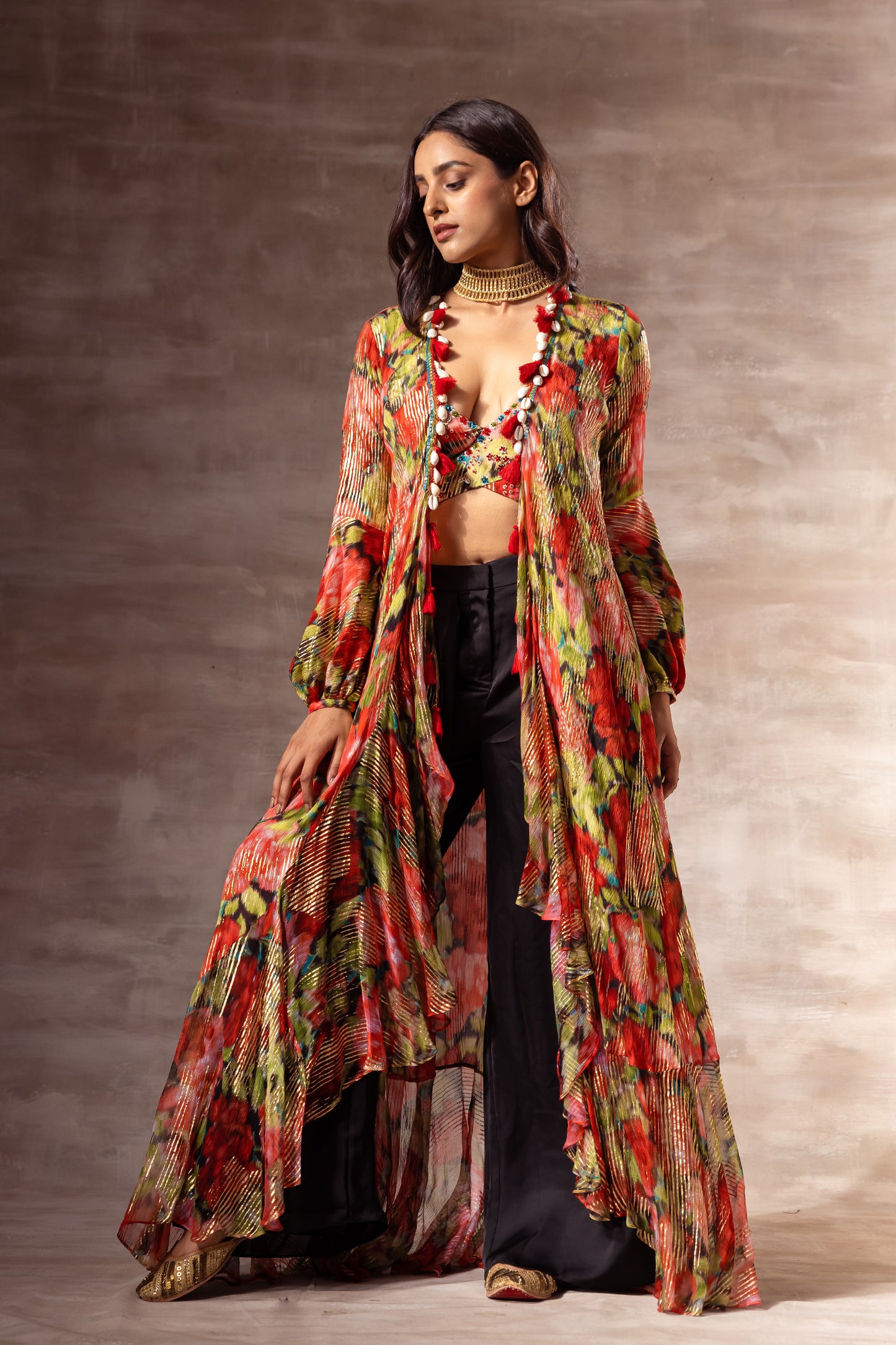 Red Rose Print Shrug