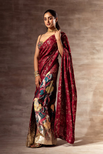 Ikat Print Pre-Stitched Silk Saree