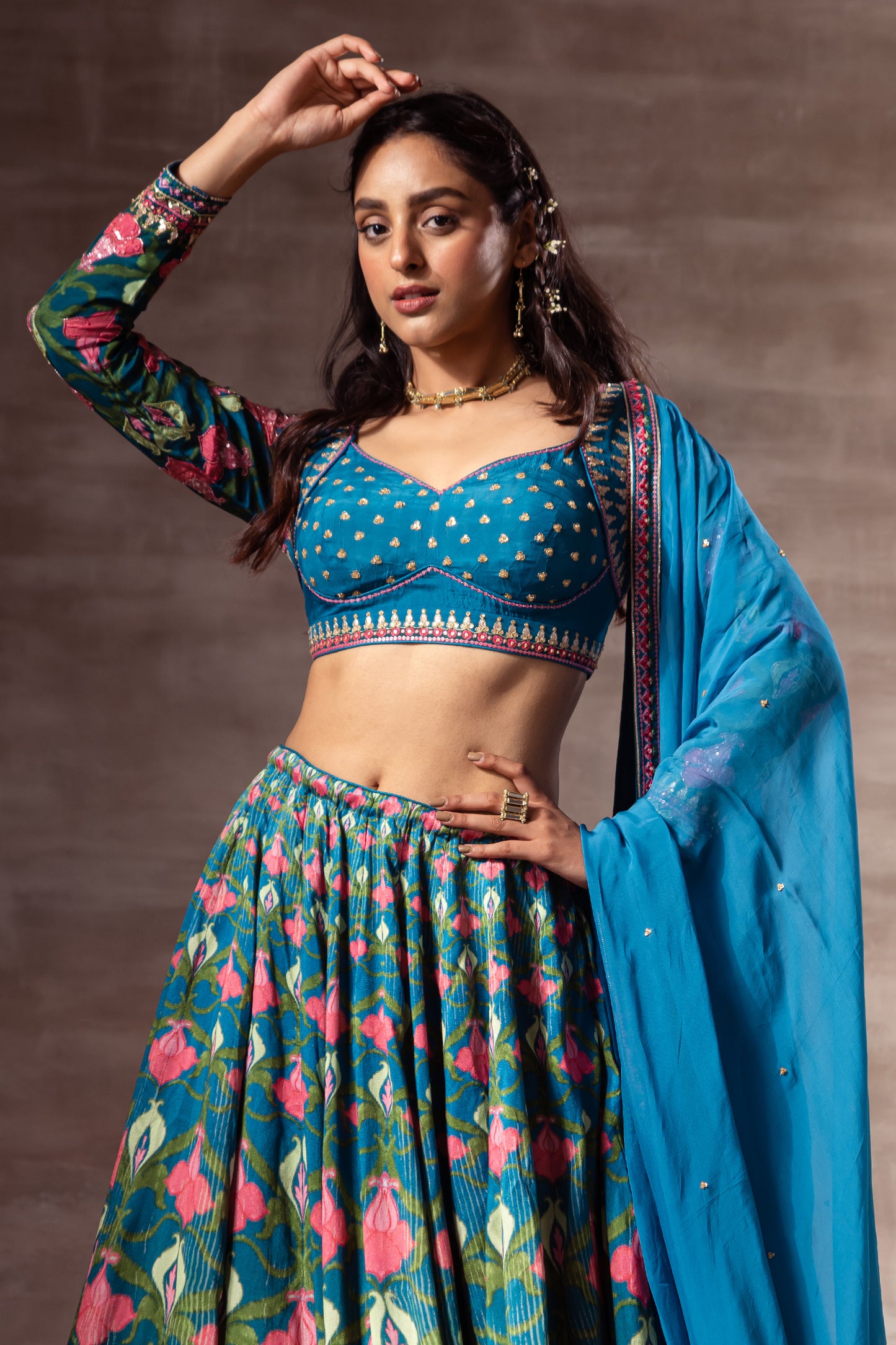 Lotus Pond Print Lehenga