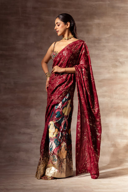 Ikat Print Pre-Stitched Silk Saree