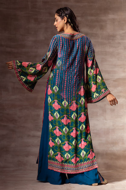 Lotus Print Kurta With Flared Sleeves