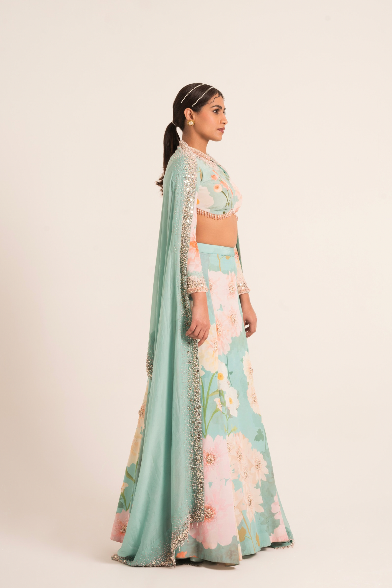 Blue Crepe Slit Lehenga