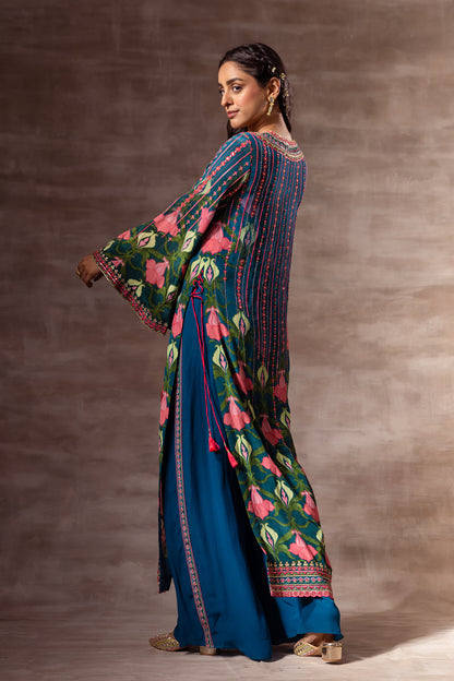 Lotus Print Kurta With Flared Sleeves