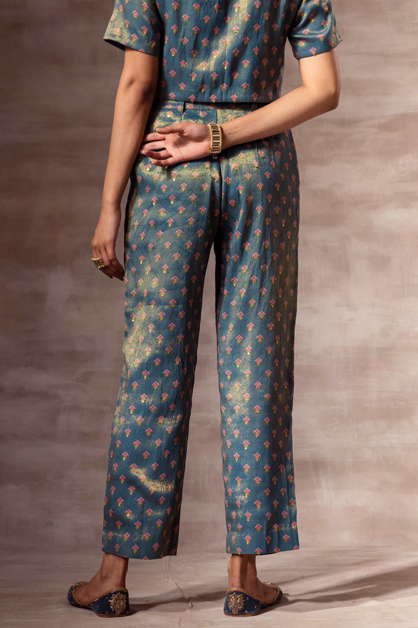 Blue Metallic Printed Trousers