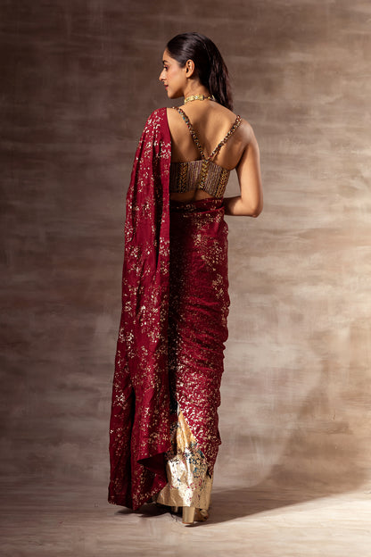 Ikat Print Pre-Stitched Silk Saree