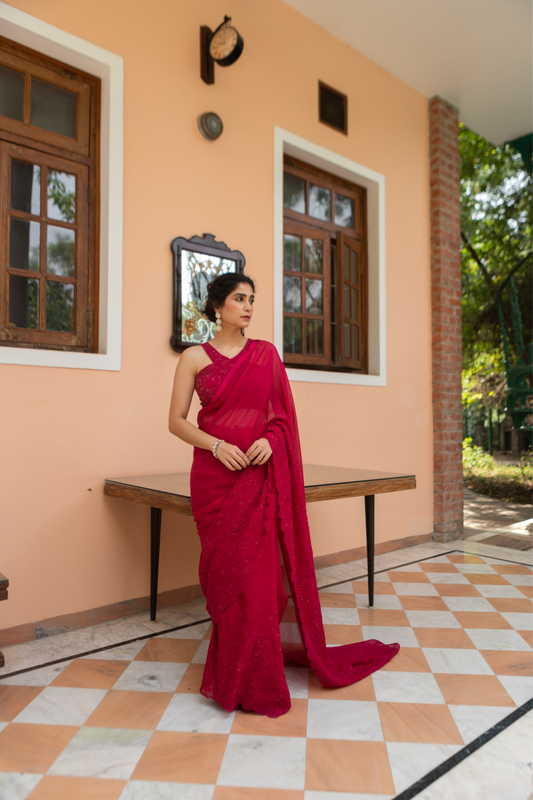 Magenta Paisley Embroidered Saree