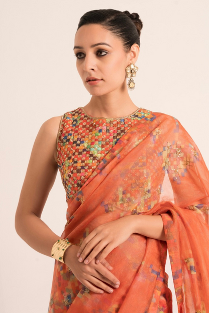 Pixel Organza Saree with Blouse