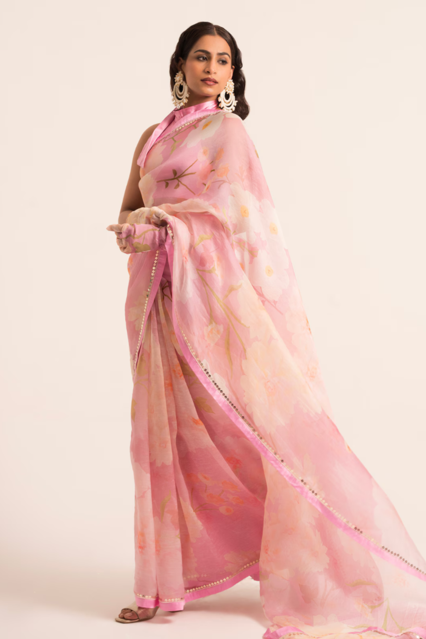 Pink Floral Saree