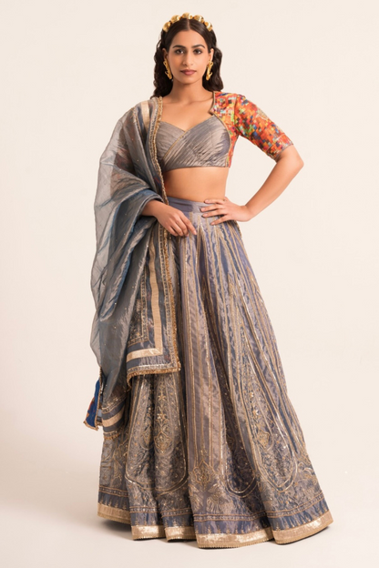 Pixel Blue Tissue Lehenga Set