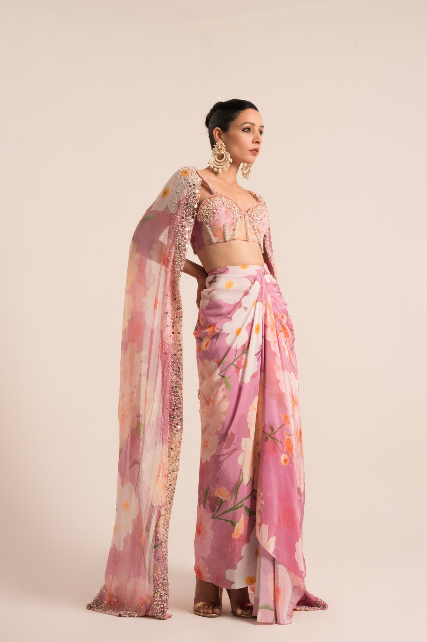 Pearl Floral Corset And Dhoti Set