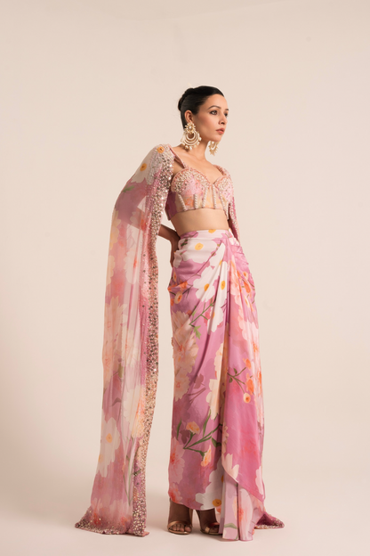 Pearl Floral Corset And Dhoti Set