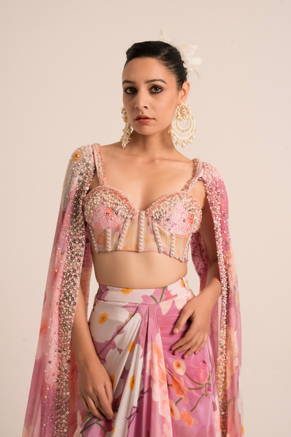 Pearl Floral Corset And Dhoti Set