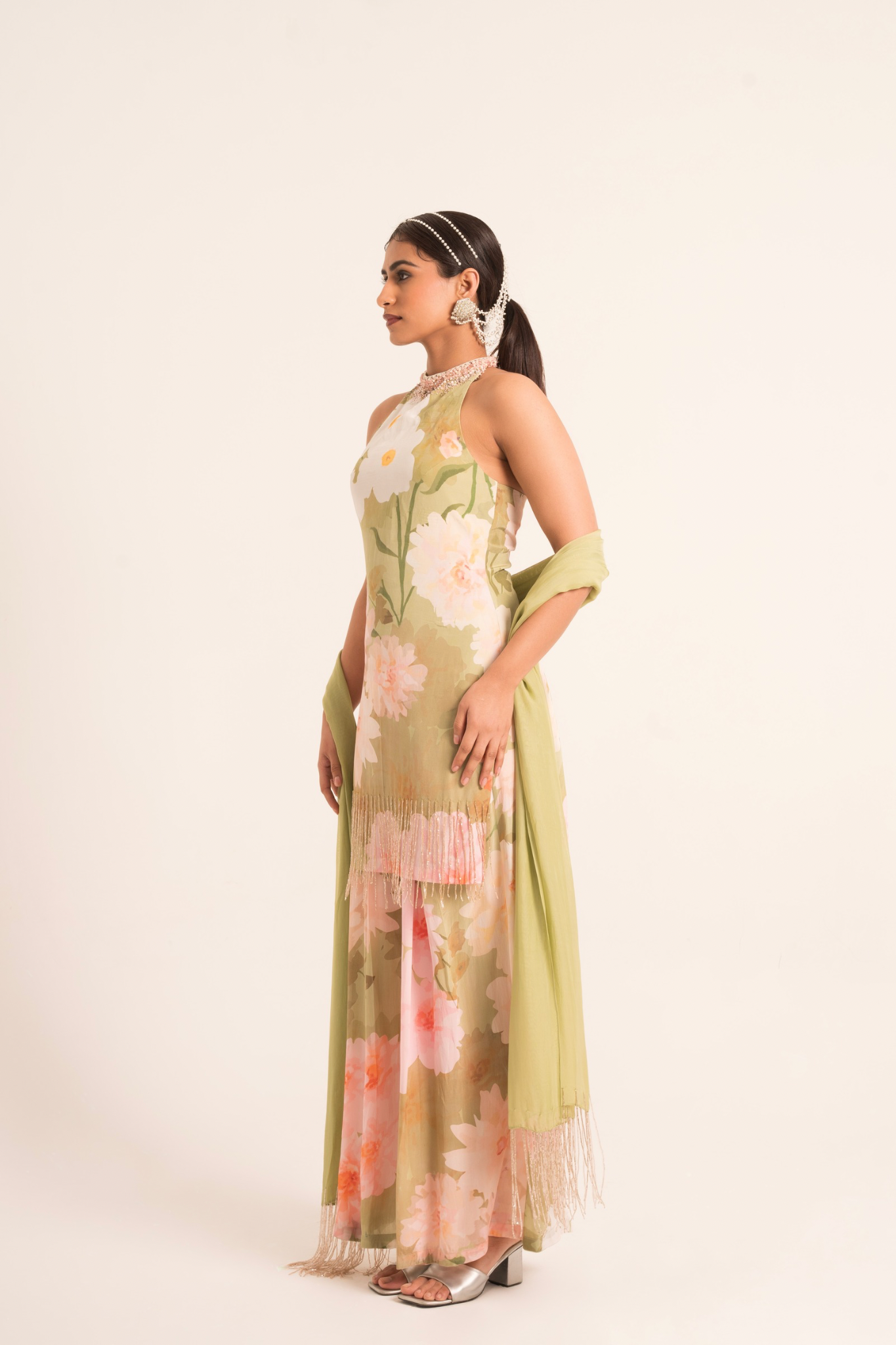 Green Crepe Kurta Palazzo Set