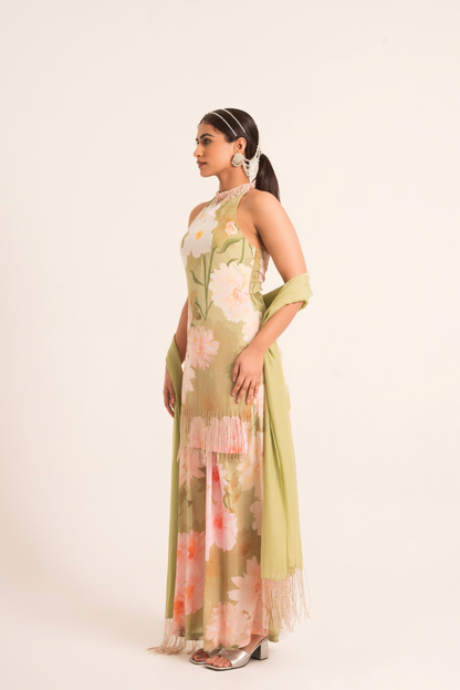 Green Crepe Kurta Palazzo Set