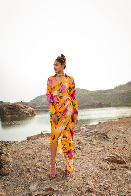 Yellow Orchid Draped Dress