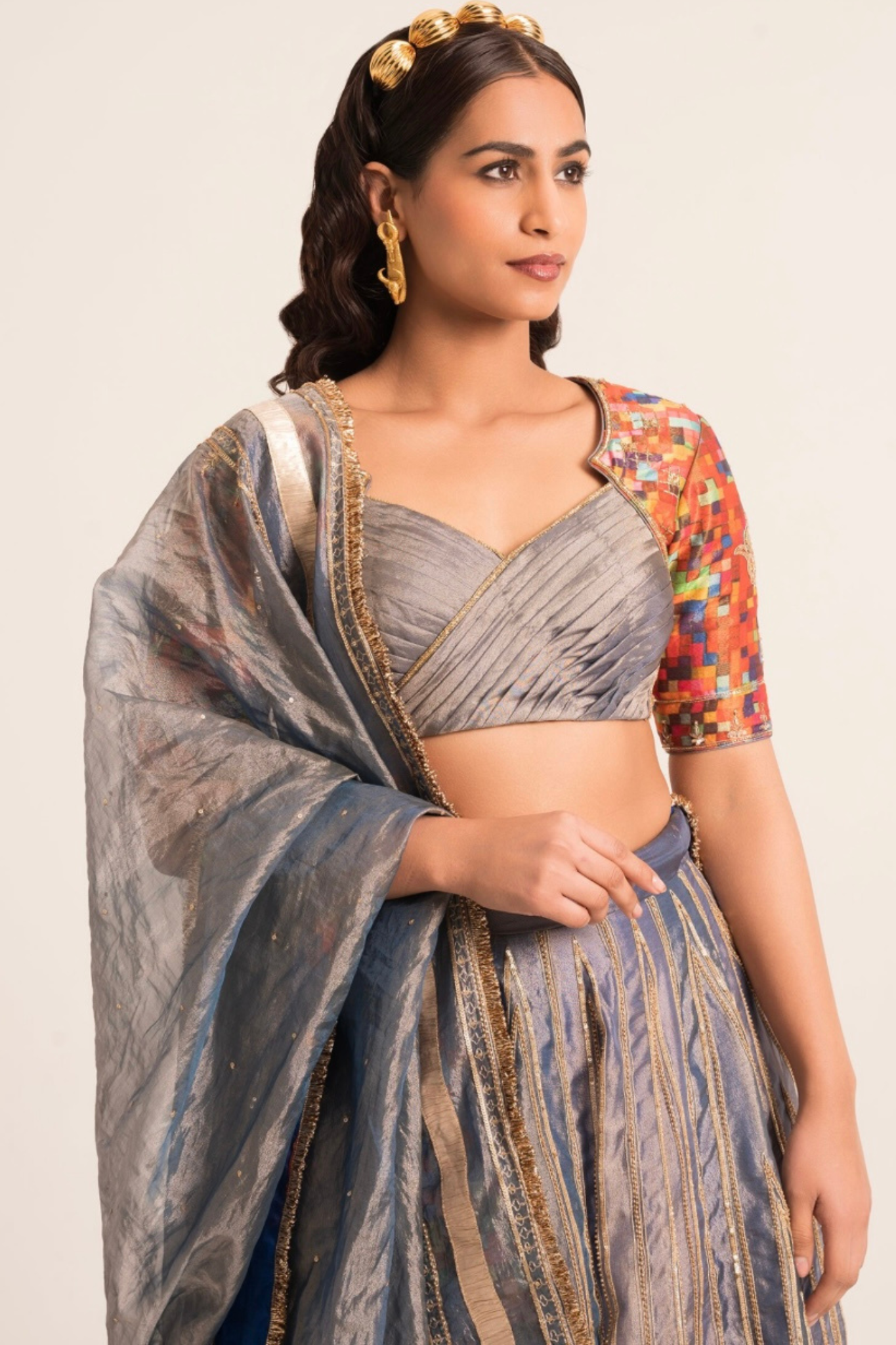 Pixel Blue Tissue Lehenga Set