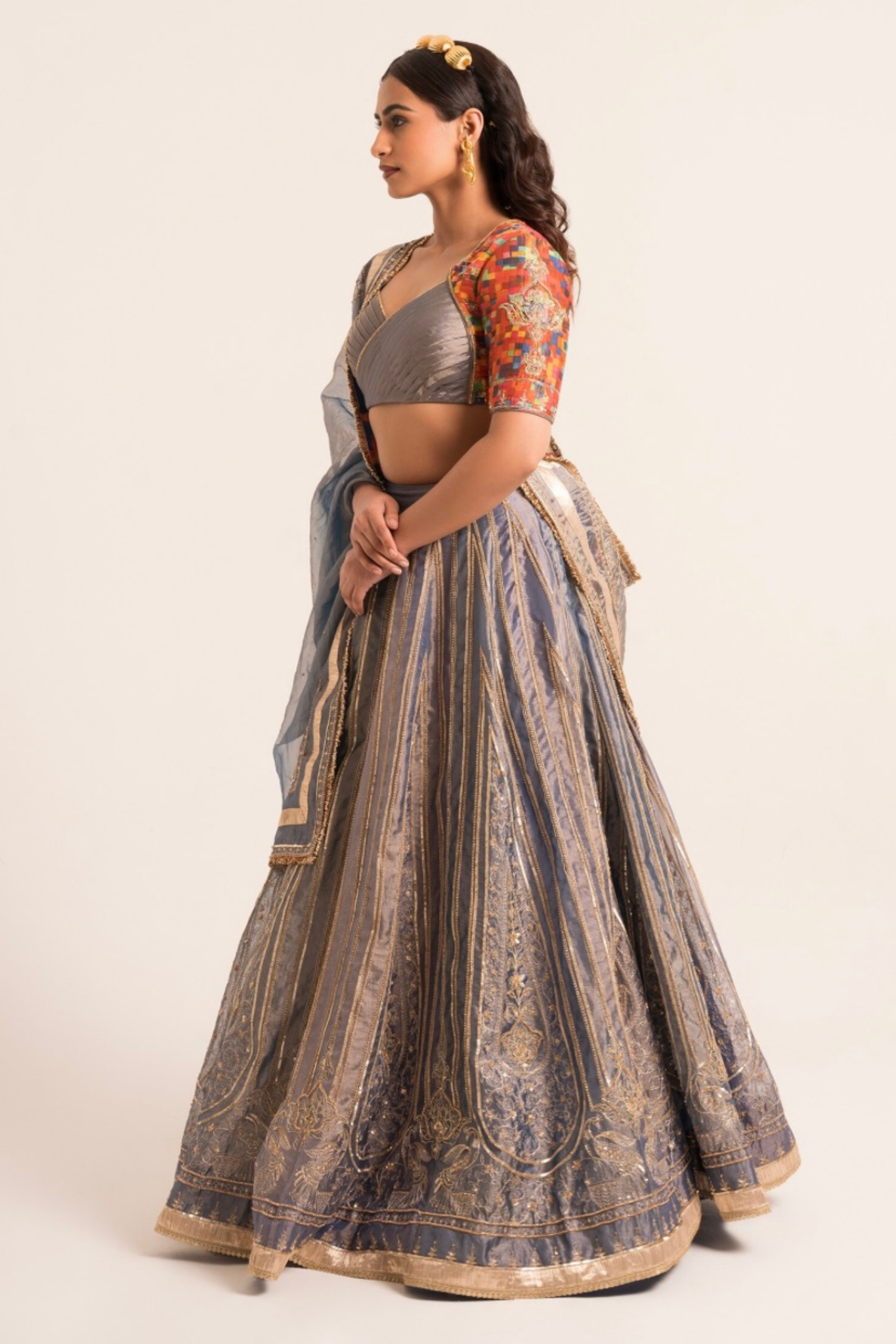 Pixel Blue Tissue Lehenga Set