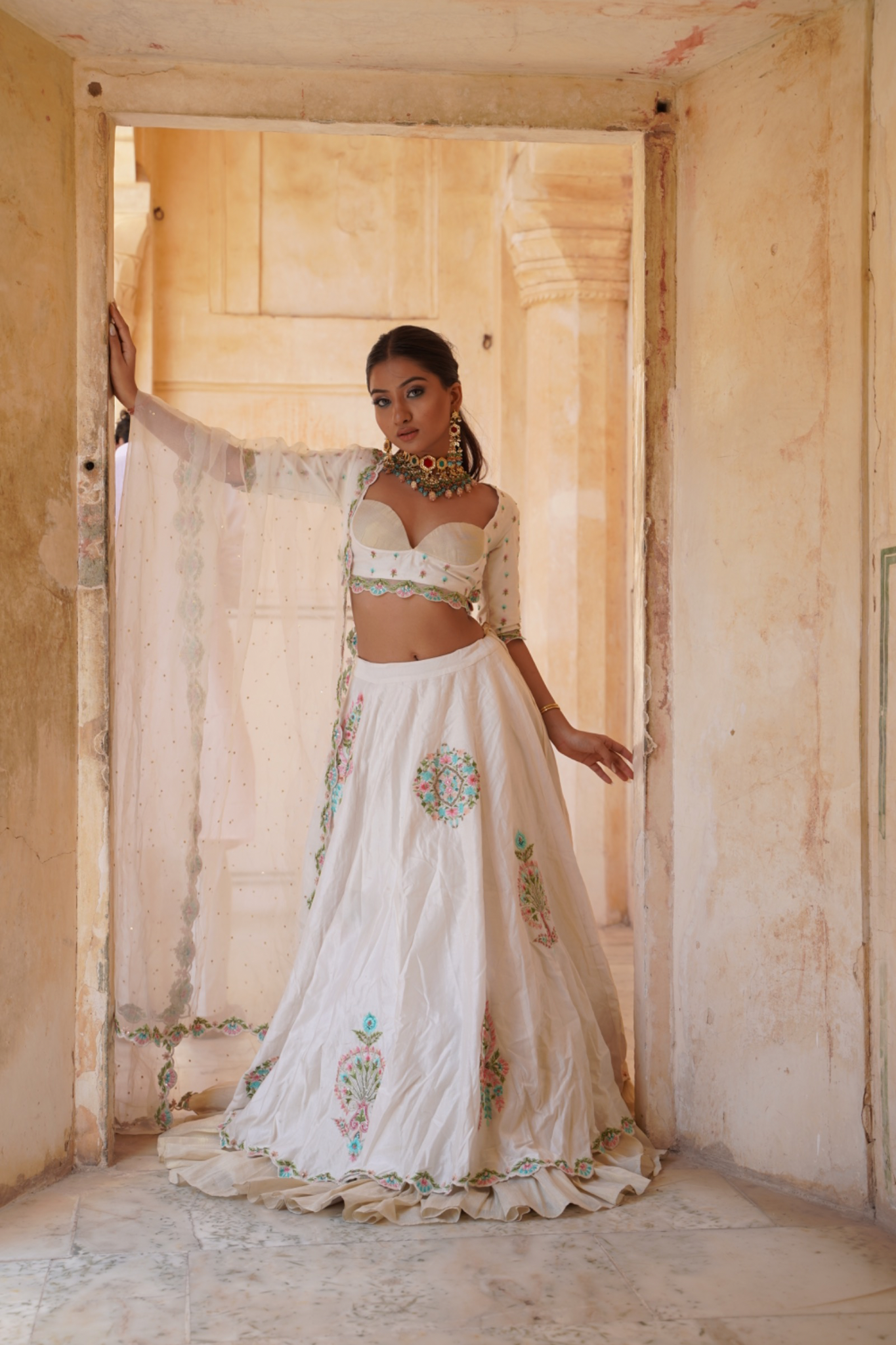 Ivory Paisley Embroidered Lehenga Set