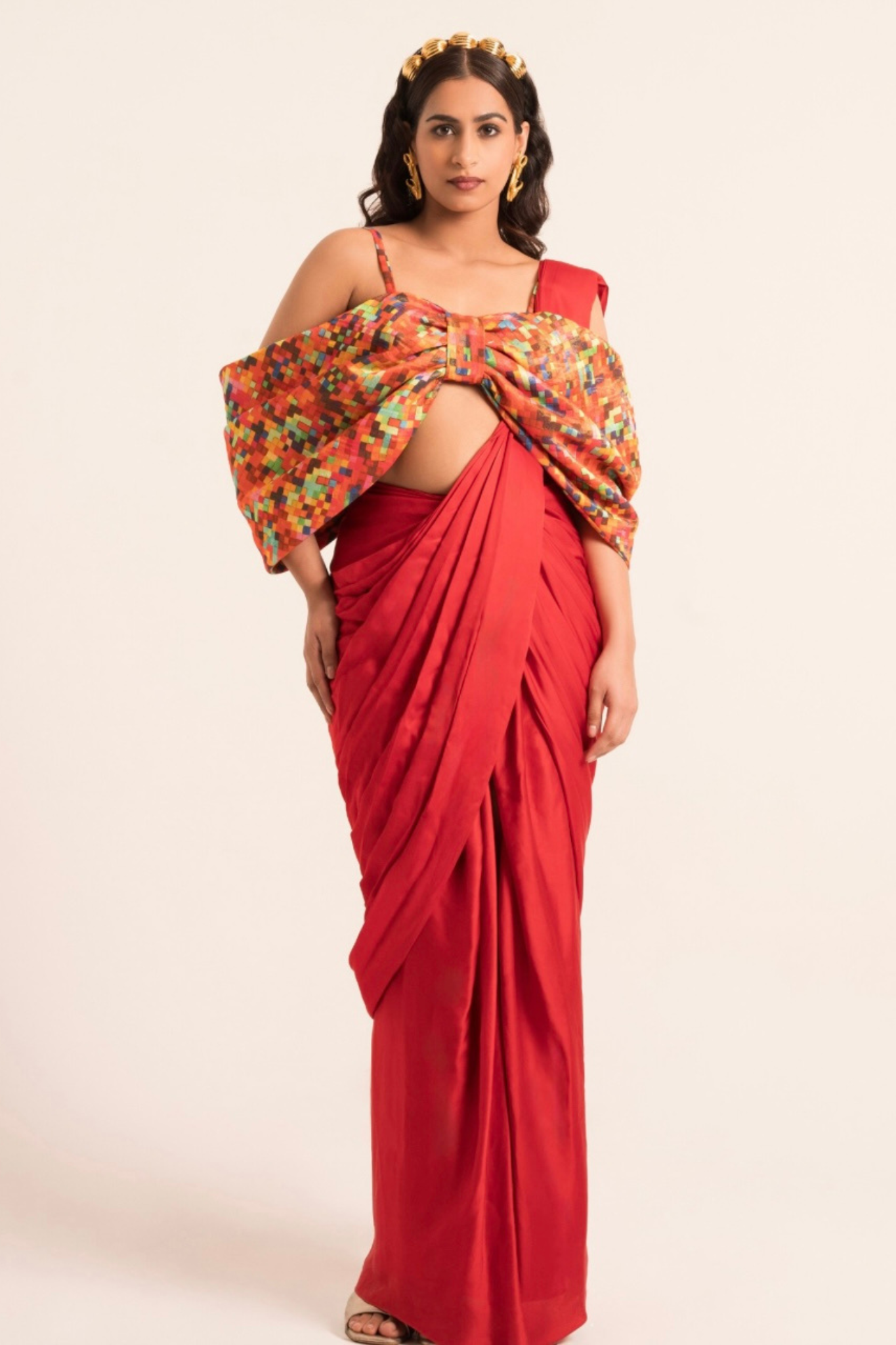 Pixel pre-draped saree