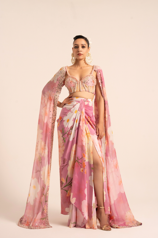 Pearl Floral Corset And Dhoti Set