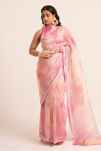 Pink Floral Saree