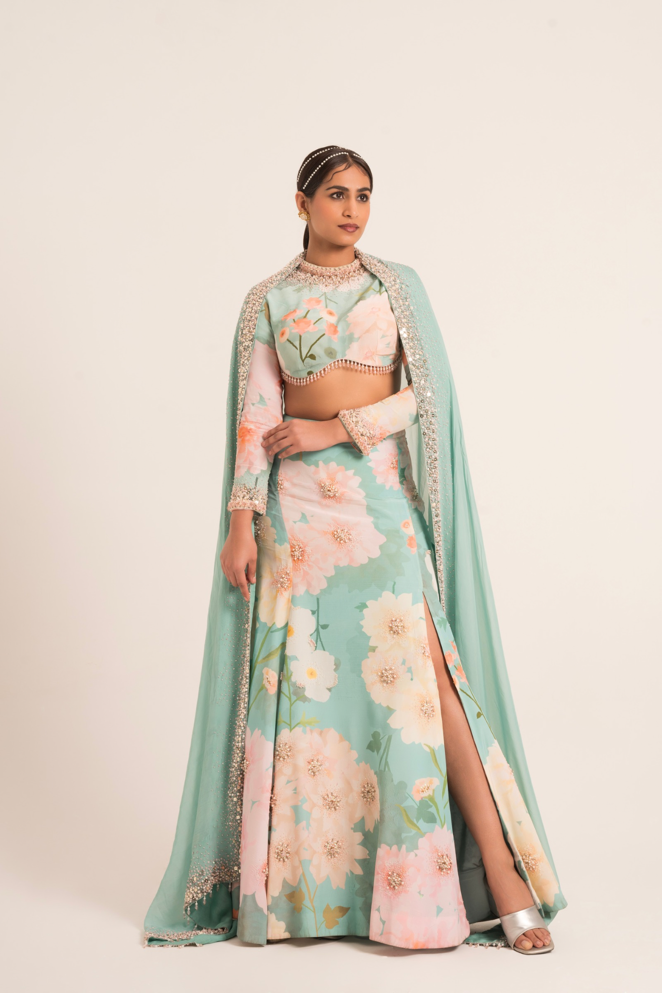 Blue Crepe Slit Lehenga