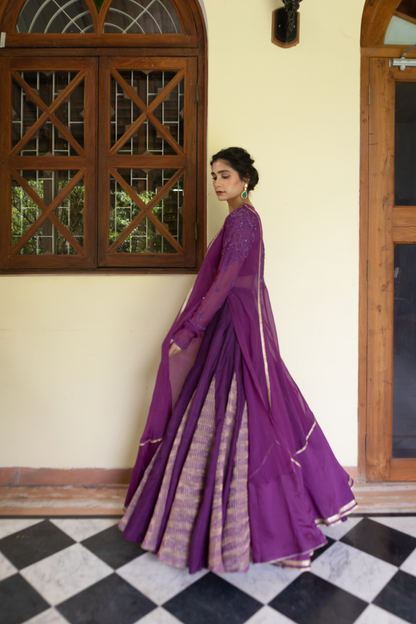 Purple Paisley Anarkali Sharara Set