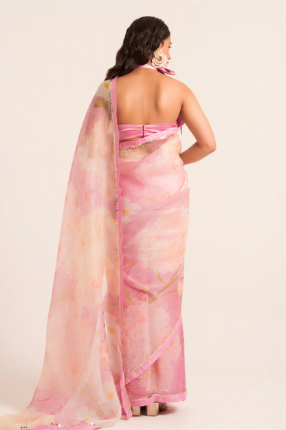 Pink Floral Saree