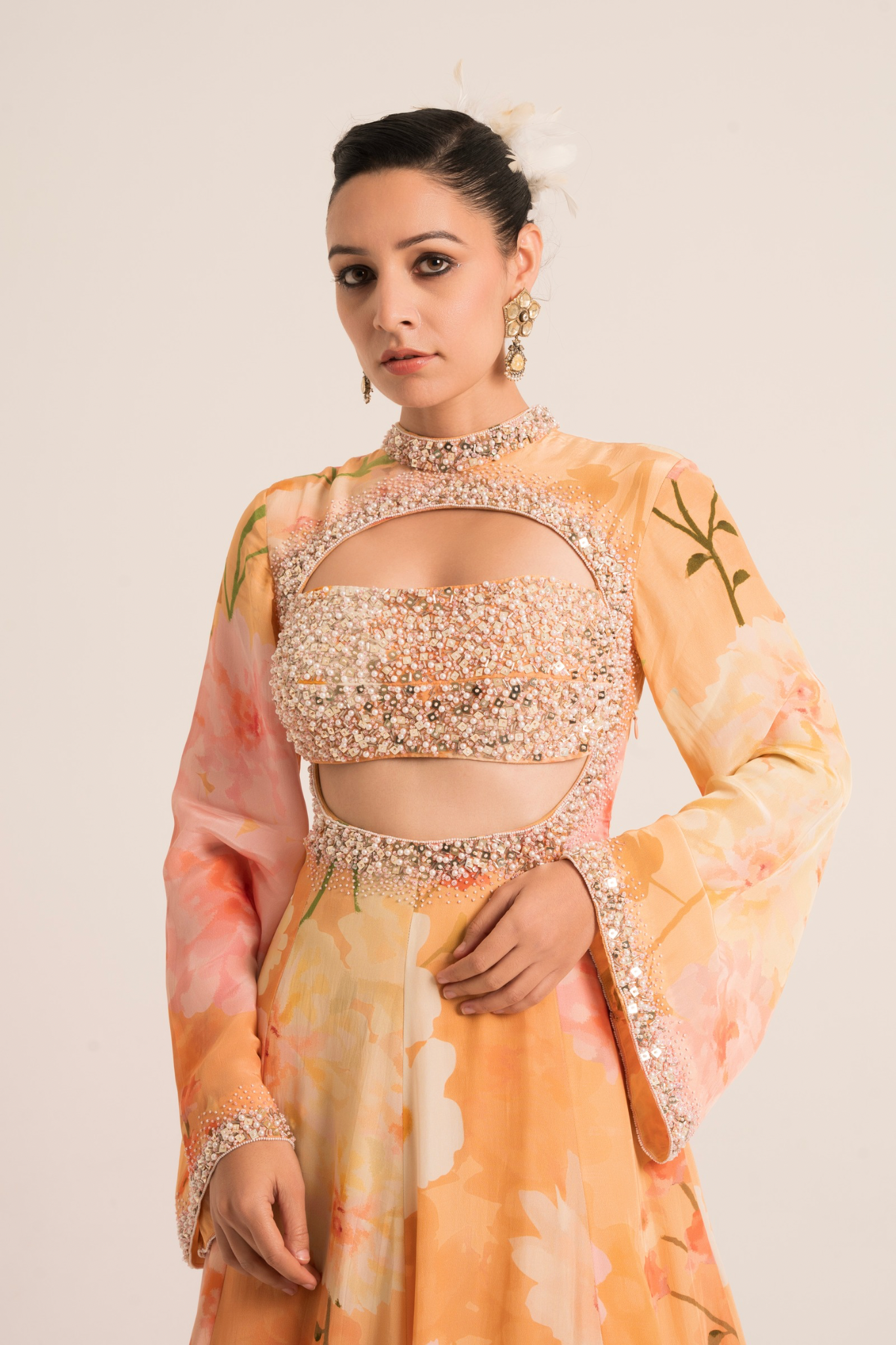 Peach Embellished Anarkali