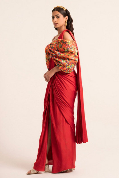 Pixel pre-draped saree