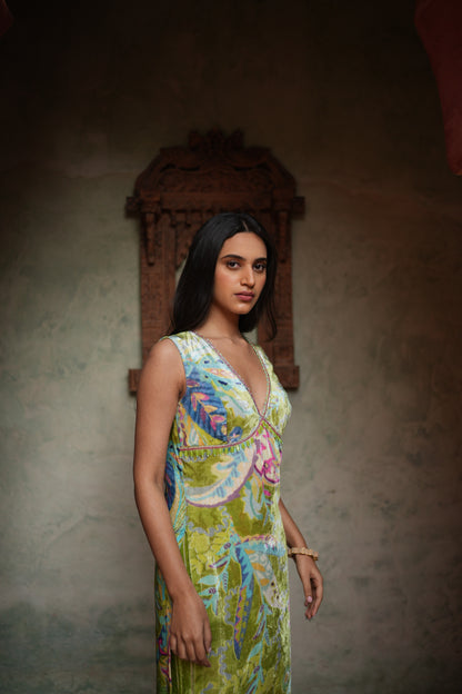 Green Abstract Paisley Kurti Set