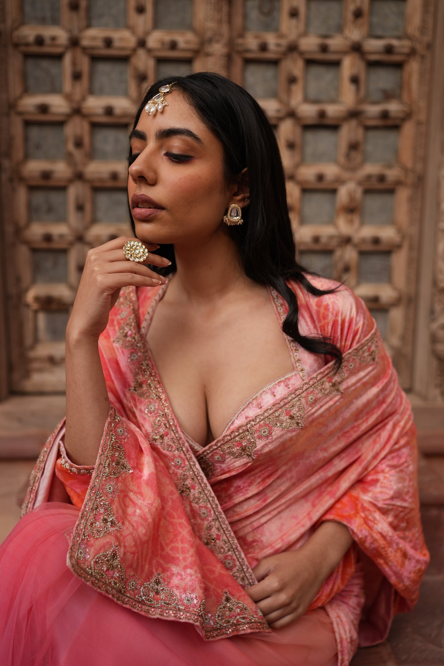 Millennial Pink Velvet Saree