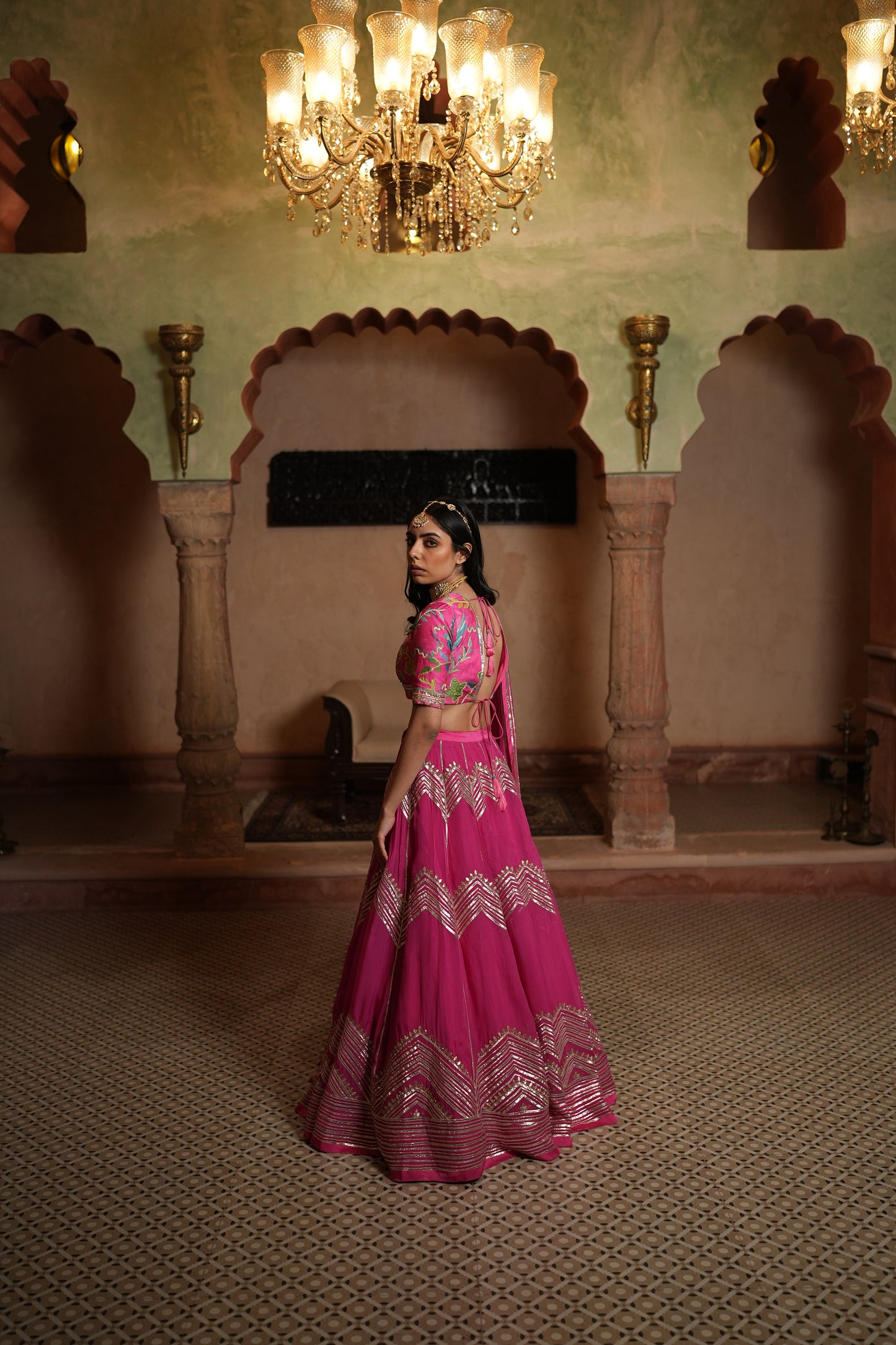 Pink Abstract Paisley Lahenga