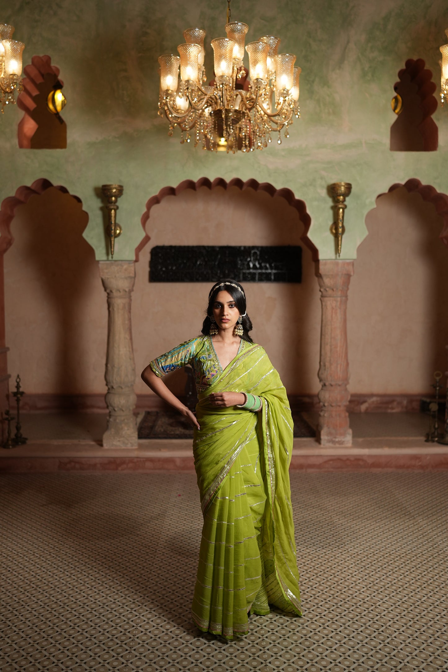 Green Abstract Paisley Saree