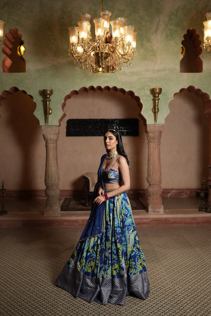 Blue Abstract Paisley Lahenga Set