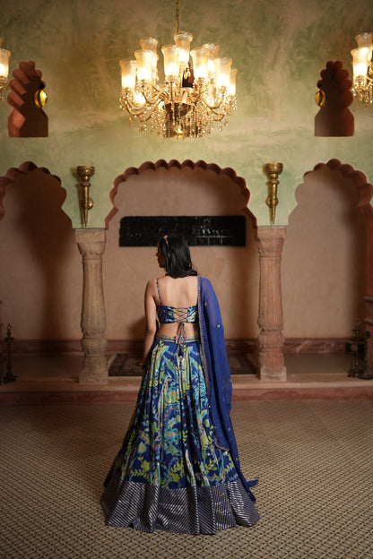 Blue Abstract Paisley Lahenga Set